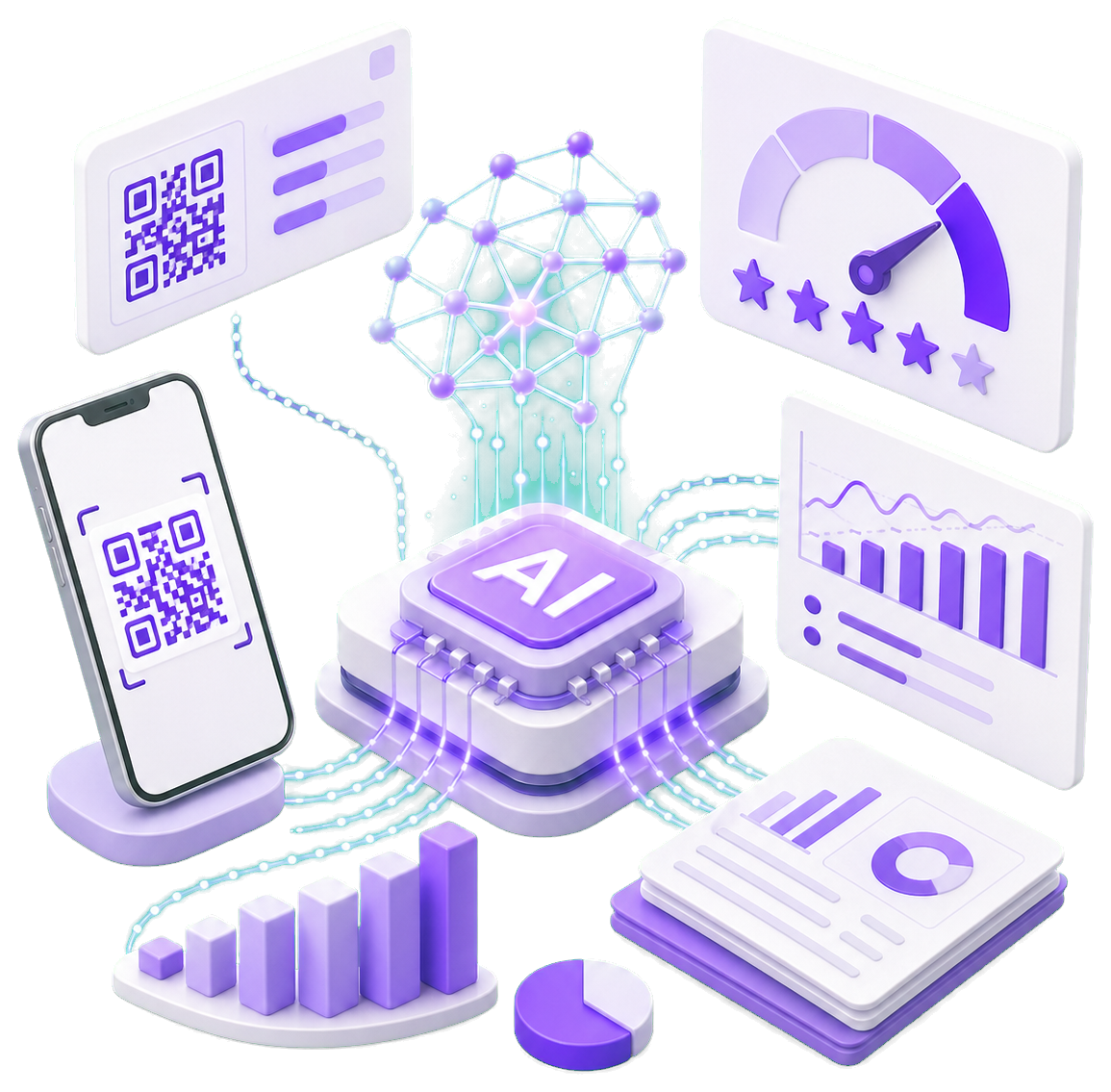 AIがQR反応データを分析するイラスト