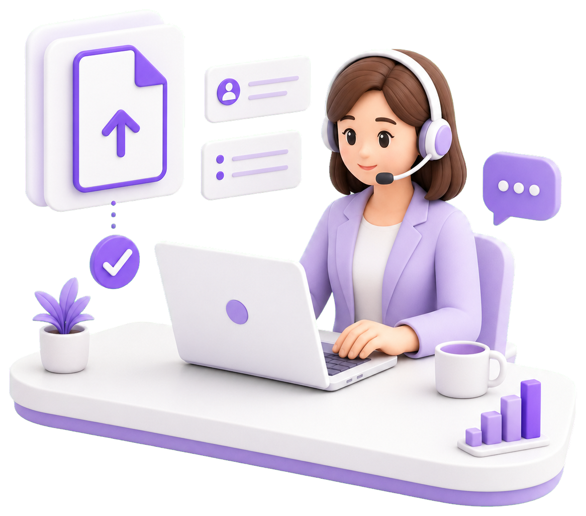 見積書アップロードと無料診断を行う担当者のイラスト