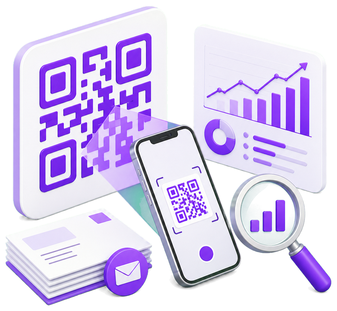 QRコードと効果測定ダッシュボードのイラスト